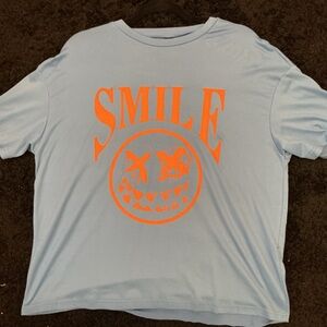 Smile Graphic Tee - Light Blue with Neon Orange Print